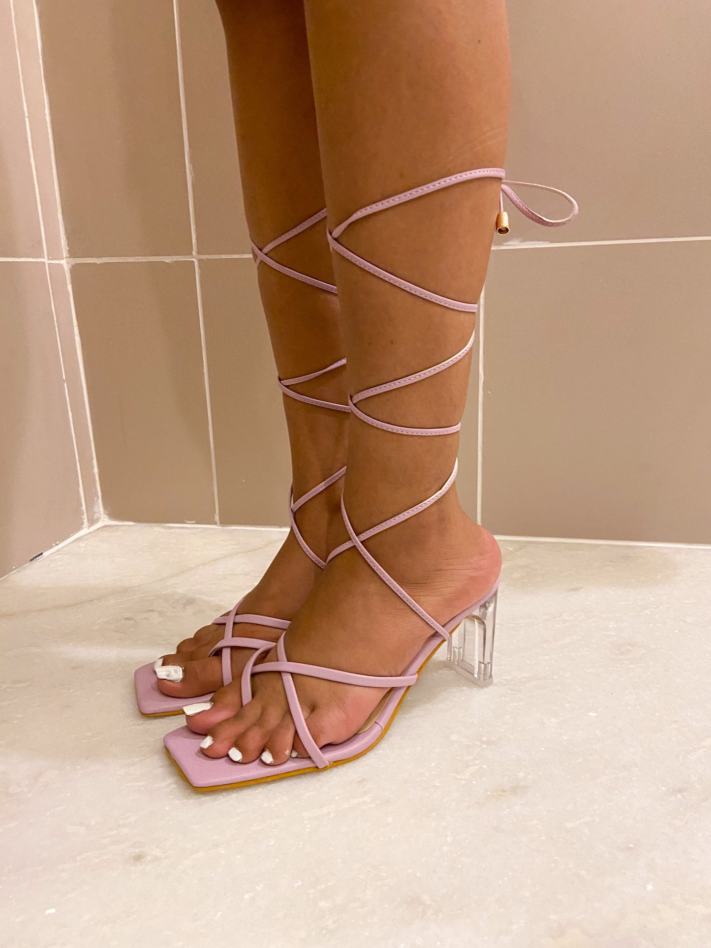 Lilac X Toe Glass Tie up Heels