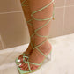 Mint Green X Toe Glass Tie up Heels