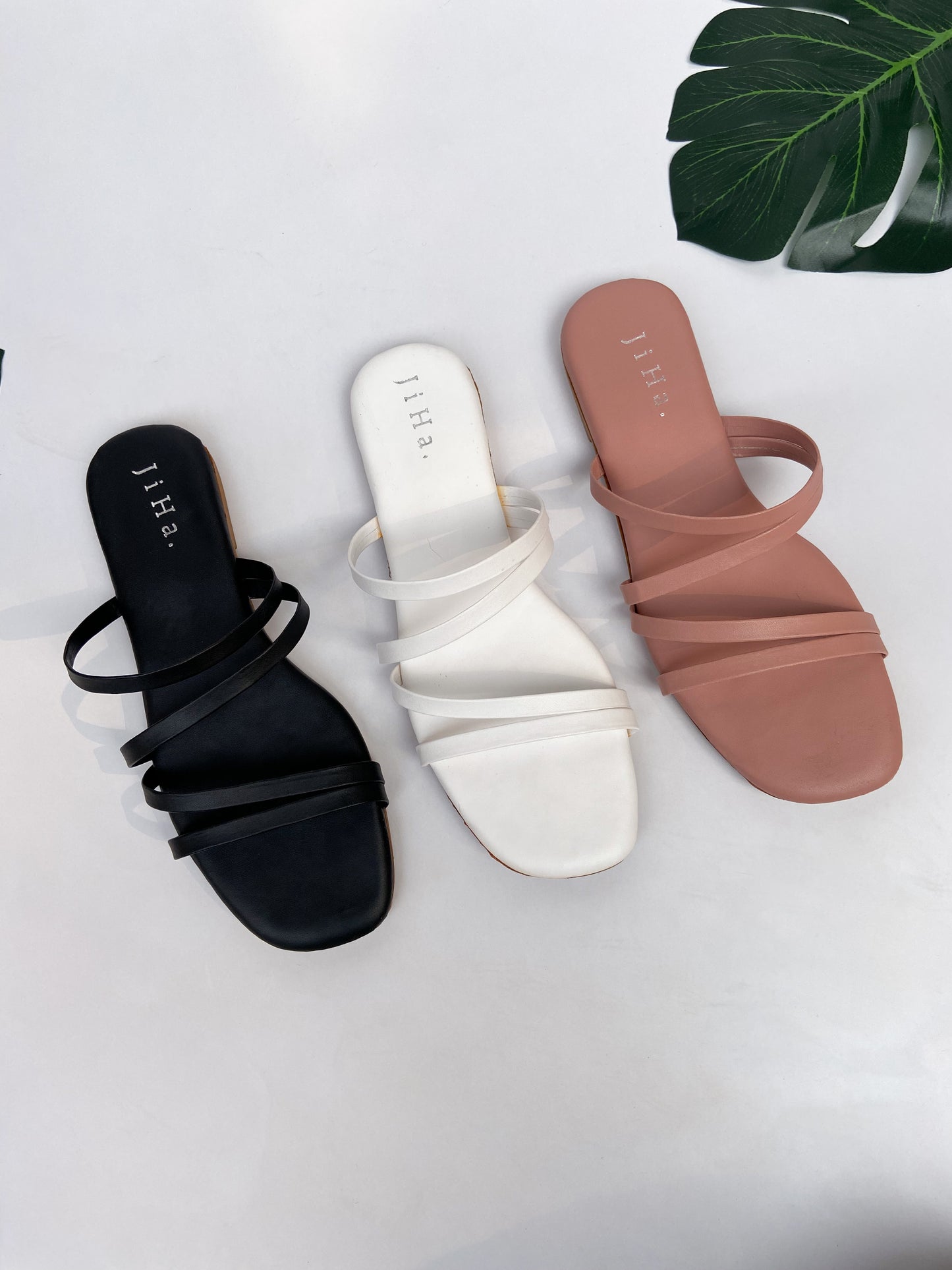 Black Minimalist Four Strap Flats Sandals
