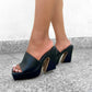 Black Chunky Strap Platform Heel Sandals