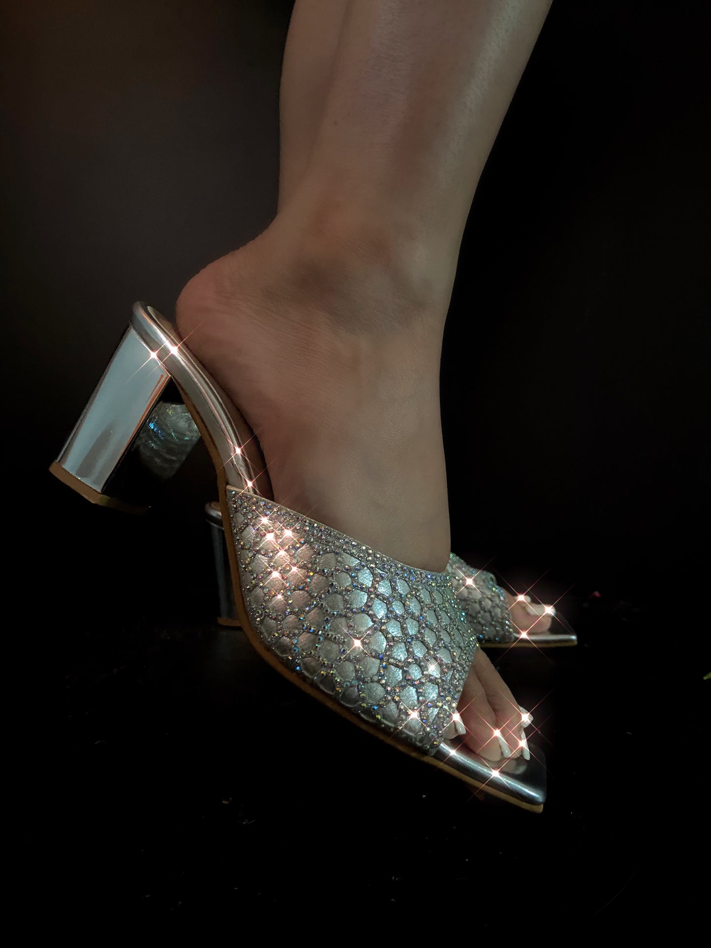Silver Patterned Block Party Heels