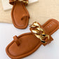 Tan Toe Ring Chain Strap Flats Sandals