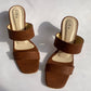 Brown Croc Embossed Double Band chunky heeled Sandals